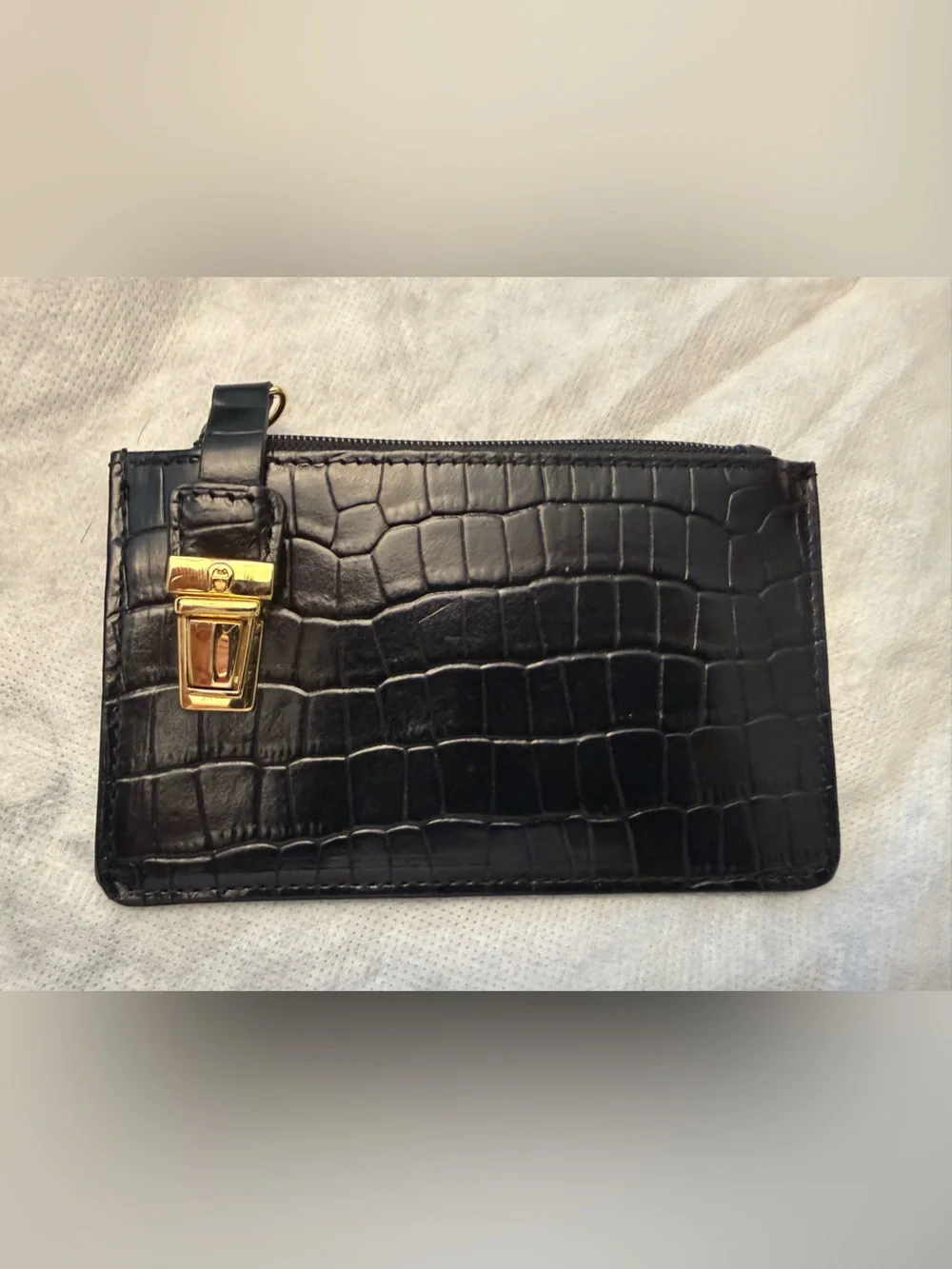 Vintage Etienne Aigner black croc-embossed leather pouch clutch & ID card holder